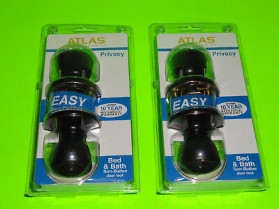 (2x) ATLAS OIL RUBBED BRONZE Button Lock Bath Privacy Tulip Doorknob Door Handle - Image 1 of 4