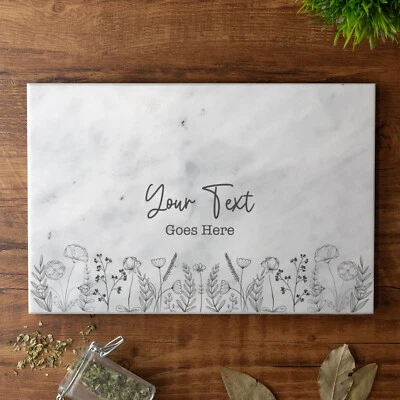 Wild Flowers Solid Marble Chopping Board Custom Printed Serving Board - Image 1 of 4