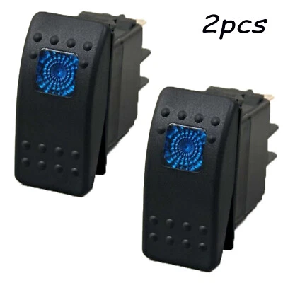 Pacote com 2 interruptores balancim 12V 20A impermeável liga/desliga barco iate SPST 3P luz LED azul - Imagem 1 de 4