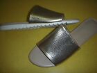 H by Halston Bailey Perforated Leather Flats Slides Sandals Women's 7.5 M Gold ~