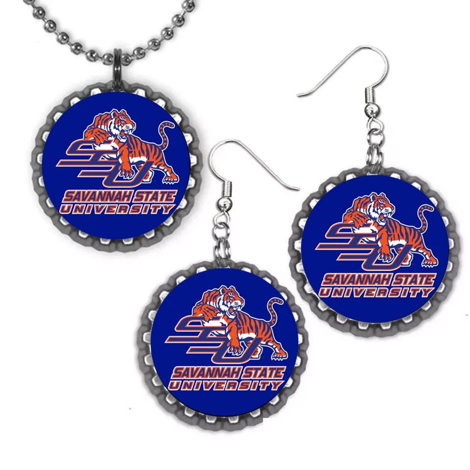 Conjunto de Pendientes y Collar Universidad Estatal Savannah Gran Regalo Color Plata Foto 1 de 1
