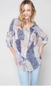 $80 Charlie B Womens XL Colorful Paisley Print Blouse Long Sleeve Button Top EUC - Picture 1 of 15