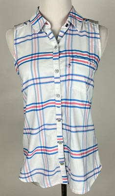 COLUMBIA PFG Sleeveless PLAID Button Front Performance Shirt - S, Pink Blue - Image 1 of 4