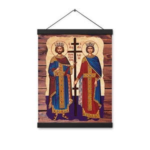 Póster icono de San Constantino y Elena, icono ortodoxo cristiano griego con perchas - Imagen 1 de 4
