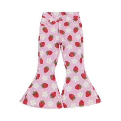 Pink White Checker Print Jeans Kids Girls Boutique Bell Bottom Denim Denim Pant - Image 1 of 4