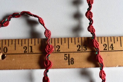 RED ROSETTE DECORATIVE TRIM   2 YARDS   X  1/4 INCH  WIDE - Image 1 of 2