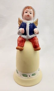 Campana de ángel de Navidad vintage para bebé nieve cerámica brillante pintada a mano 6" de alto - Imagen 1 de 4