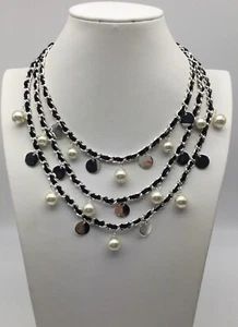 White House Schwarzmarkt Halskette schwarz, silber & perle NEU - Bild 1 von 4