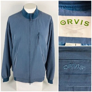 Orvis Mens XL Jacket Blue Mini Graph Checks Lyocell Polyester Blend Nylon Lined - Picture 1 of 12