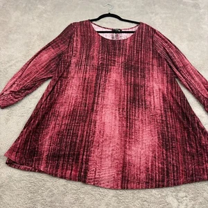 Top túnica Cocomo para mujer 3X rojo rosa floral en relieve manga 3/4 artístico Lagenlook - Imagen 1 de 16