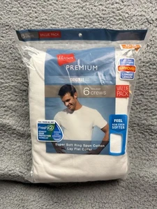 Hanes Premium Shirt Uomo Medio Girocollo Senza Etichette Vestibilità Originale Confezione 6 Sottomaglia - Foto 1 di 4