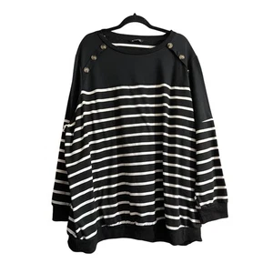 Sudadera pulóver a rayas blancas y negras talla 28 BloomChic para mujer talla grande - Imagen 1 de 4