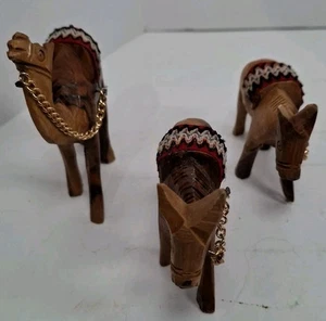 3 Beautiful Israel Olive Wood Carved Camel And 2 Donkeys From Holy Land 4" & 3" - Picture 1 of 6