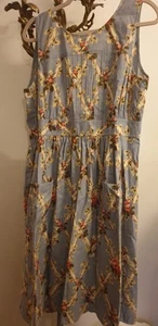 Laura Ashley Archive Floral Wrap Dress Size 14 Blue Sleeveless V-Back Pockets - Picture 1 of 7