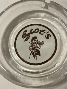 Vintage Clear Glass Ashtray Scots Advertising Round Mid Century Decor Cigarettes - Picture 1 of 5
