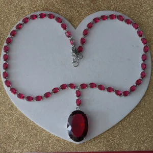 BEAUTIFUL SILVER NECKLACE WITH RASPBERRY RHODOLITE CARNET GEMS 18"- 20" INC. LON - Picture 1 of 11