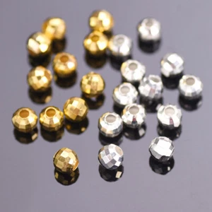 Round Faceted 3mm 4mm 5mm 6mm 8mm 10mm 12mm Gold Silver Brass Metal Loose Beads - Picture 1 of 7