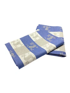 2er-Set: Gourmet Geschirrtücher Leinen 50x70cm Stonewashed Jacquard Katzen BLAU - Picture 1 of 3