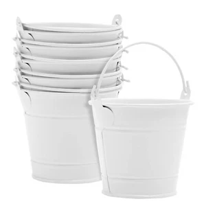Juvale 6 Pack White Mini Galvanized Buckets with Handles for Party Favors, We... - Picture 1 of 8