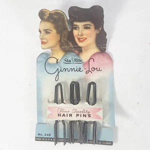 Vintage 1940s Sta Rite Ginny Lou Hair Pins #210 Original Card USA TV Movie Prop - Picture 1 of 5