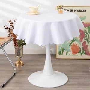 Small round White Tablecloth 36 Inch Polyester Fabric Washable Table Cover Decor - Picture 1 of 2