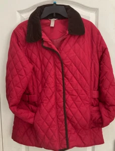 White Stag Women's Coat Jacket Size L Red Zip Snap Closure Back Belt Adjust F24 - Picture 1 of 10