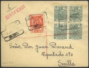 España - Guerra Civil - Franqueo Emergencia-Sobre con Esp. Móvil Bl. de 4+ Local - Imagen 1 de 1