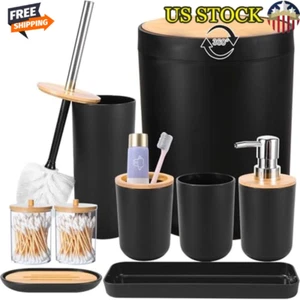Bathroom Accessory Set 8 Pcs Trash Can Toothbrush Holder Soap Dispenser Tumbler - Picture 1 of 7