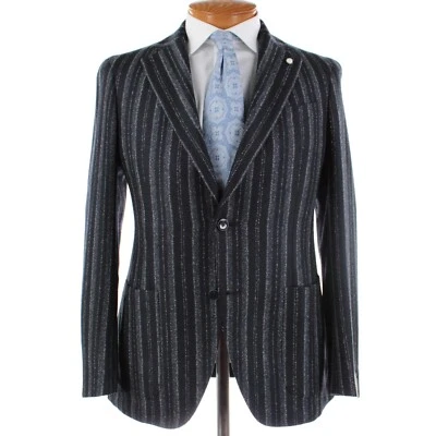 L.B.M. Abrigo deportivo 1911 nuevo con etiquetas mezcla de lana talla 48R (38R EE. UU.) a rayas azules y grises Foto 1 de 4