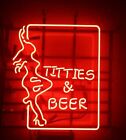 Beauty Live Nudes Titties and Beer Red Neon Sign Room Bar Artwork Glass 20"x24"