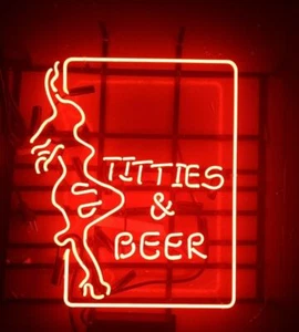 Beauty Live Akt Titten und Bier rot 20"x24" Leuchtreklame Zimmer Bar Kunstwerk Glas - Bild 1 von 4