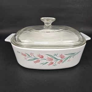 VTG Corning Ware Corelle Rosemarie Tulip 2 liter Casserole With Glass Lid - Picture 1 of 10
