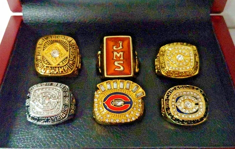 6 Pcs Set Rings Chicago Bears Super Bowl Game Collectors Ring Football Champions Cover