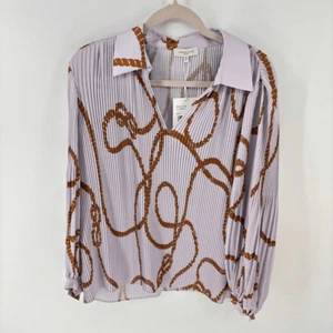 NWT Lafayette 148 New York Women’s Aster Multi Printed Plisse Blouse Size Large - Picture 1 of 8