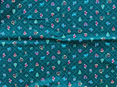 WAMSUTTA LOWENSTEIN FABRIC~Green Xmas~SQUARES~Hallmark~Horn~Gift~Candle~Tree~2yd - Image 1 of 3