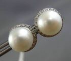 ESTATE LARGE .10CT DIAMOND & AAA SOUTH SEA PEARL 14K WHITE GOLD 3D STUD EARRINGS