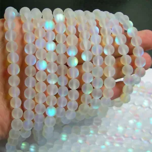Quartz Gemstone Loose Beads Holographic Quartz Matte DIY Bracelets Mystic Aura - Picture 1 of 35