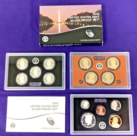 2015 United States Mint Silver Proof Set, 14 Coins with box and COA! Cover