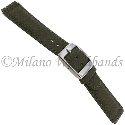 Correa de reloj Milano Hilton de 17 mm de lona de cuero Gen 2740 para hombre verde militar se adapta a Swatch Foto 1 de 4