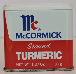 Vintage 1977 McCormick Spice Tin Ground Turmeric 1.37oz 38g Plastic Cap - Picture 1 of 9