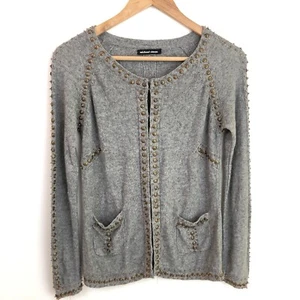MICHAEL SIMON Silk Cashmere Blend Grey Beaded Knit Cardigan Soft Classic Small - Picture 1 of 14