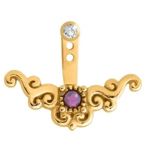 Gold 316L Surgical Steel Purple Opal 1 Stone Jacket Earrings Tragus Cartilage - Picture 1 of 15
