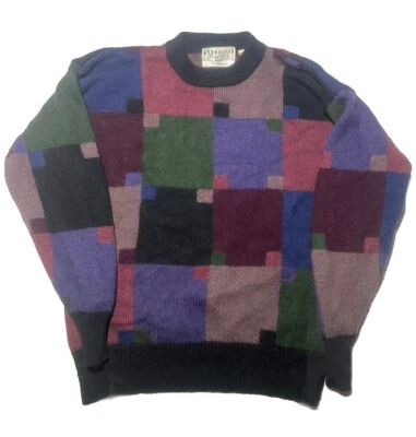 Suéter de lana vintage para mujer mediano telado a mano retazos bloques de colores años 90 tejido Foto 1 de 4