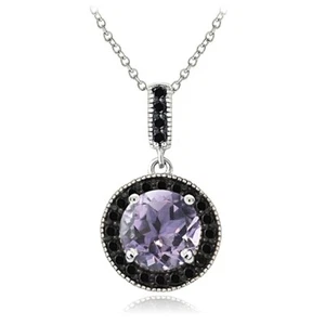 925 Silver 2.6ct Amethyst & Black Spinel Round Necklace, 18" - Picture 1 of 3