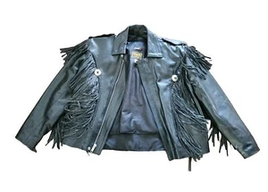 Vintage Real Leather Thinsulate 3M Leather Jacket Biker Western Fringe Men's 50 - Picture 1 of 16
