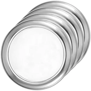 4 Pack 10 Inch Silver Stainless Steel Plate, Round Metal Dinner Plates, Kitch... - Picture 1 of 6