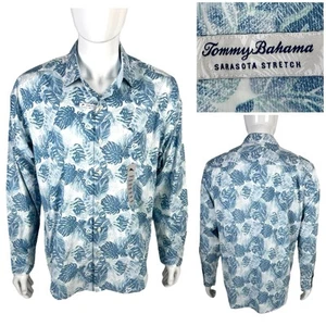 Tommy Bahama Large Herrenhemd Sarasota Stretch blau Flora IslandZone Coolmax neu mit Etikett - Bild 1 von 11