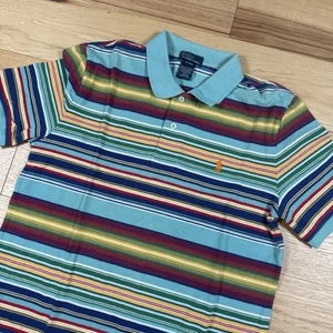 VINTAGE Polo Ralph Lauren Rugby Shirt Youth XL rosso blu blocco righe anni 90 - Foto 1 di 8