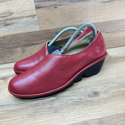 FLY London  Women Size 6.5-7 Low Wedges  Red Leather Shoes - Image 1 of 4