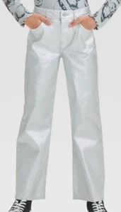 NEW Art Class Girl's High Rise Wide Leg Baggy Jeans Silver Metallic Size 12 - Picture 1 of 1